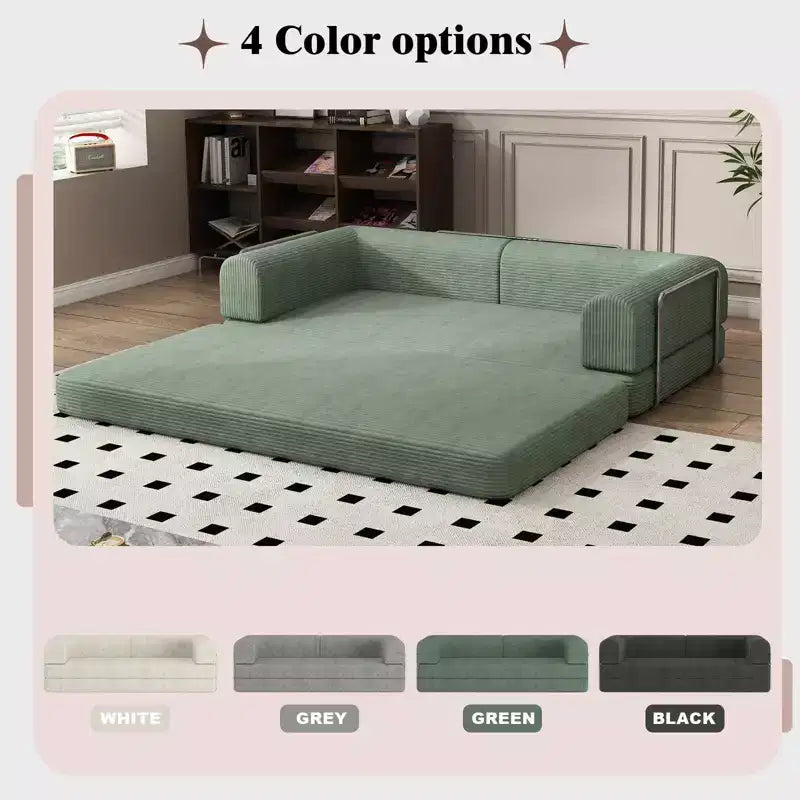 Convertible Corduroy Sleeper Sofa Bed, 3 Seater Folding Mattress Couch, No Assembly Floor Futon for Living Room Dorm Studio