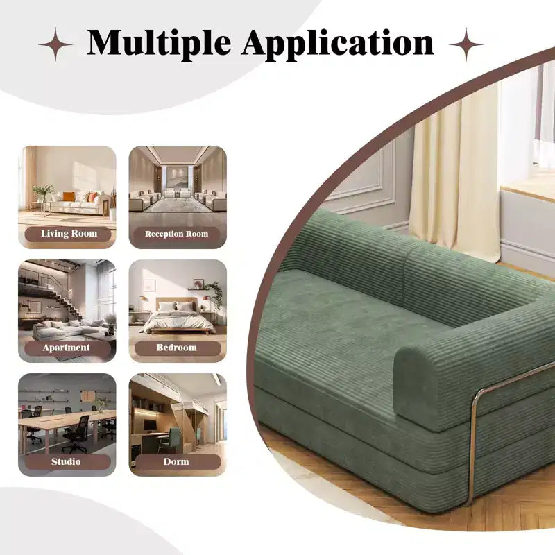 Convertible Corduroy Sleeper Sofa Bed, 3 Seater Folding Mattress Couch, No Assembly Floor Futon for Living Room Dorm Studio