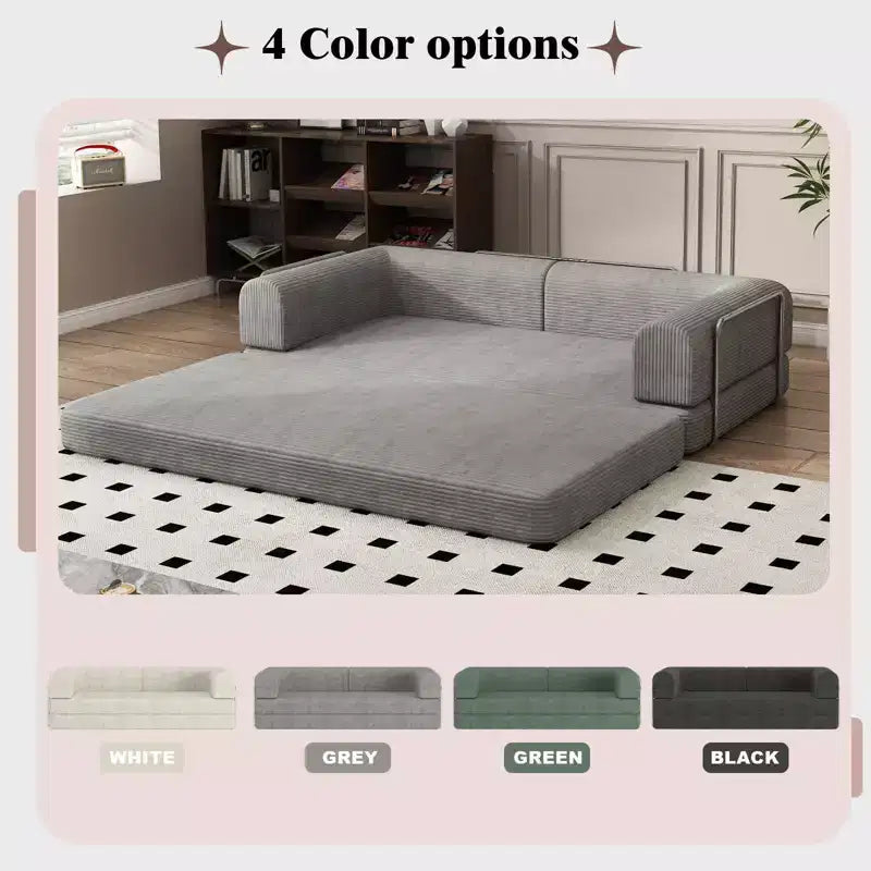 Convertible Corduroy Sleeper Sofa Bed, 3 Seater Folding Mattress Couch, No Assembly Floor Futon for Living Room Dorm Studio