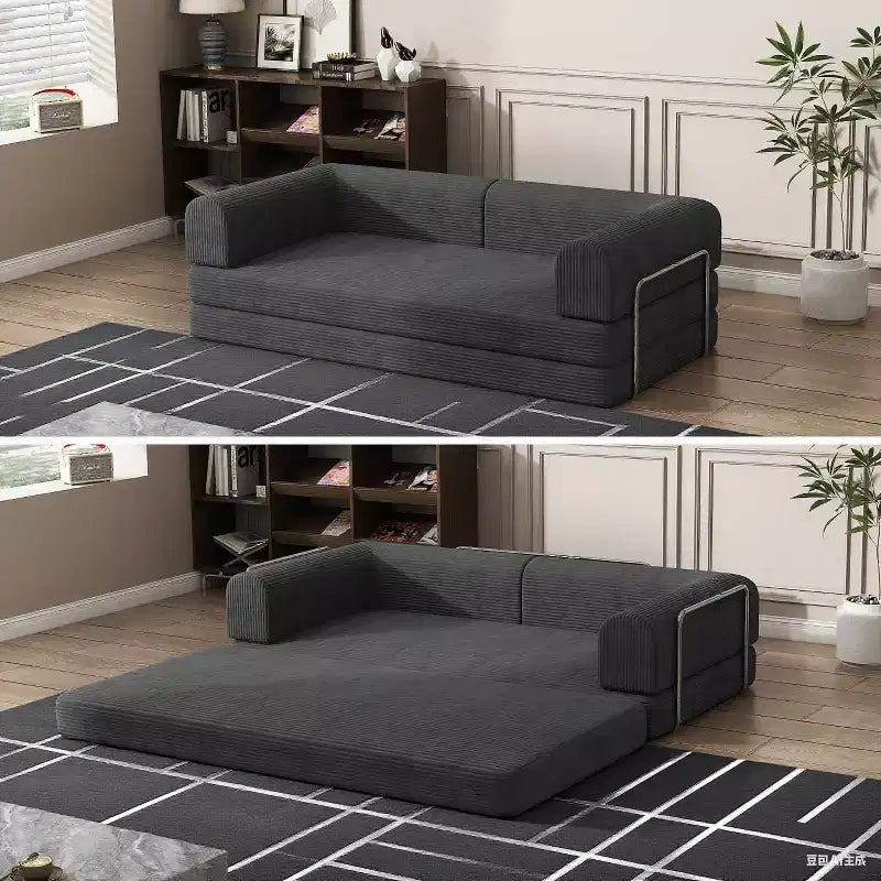 Convertible Corduroy Sleeper Sofa Bed, 3 Seater Folding Mattress Couch, No Assembly Floor Futon for Living Room Dorm Studio