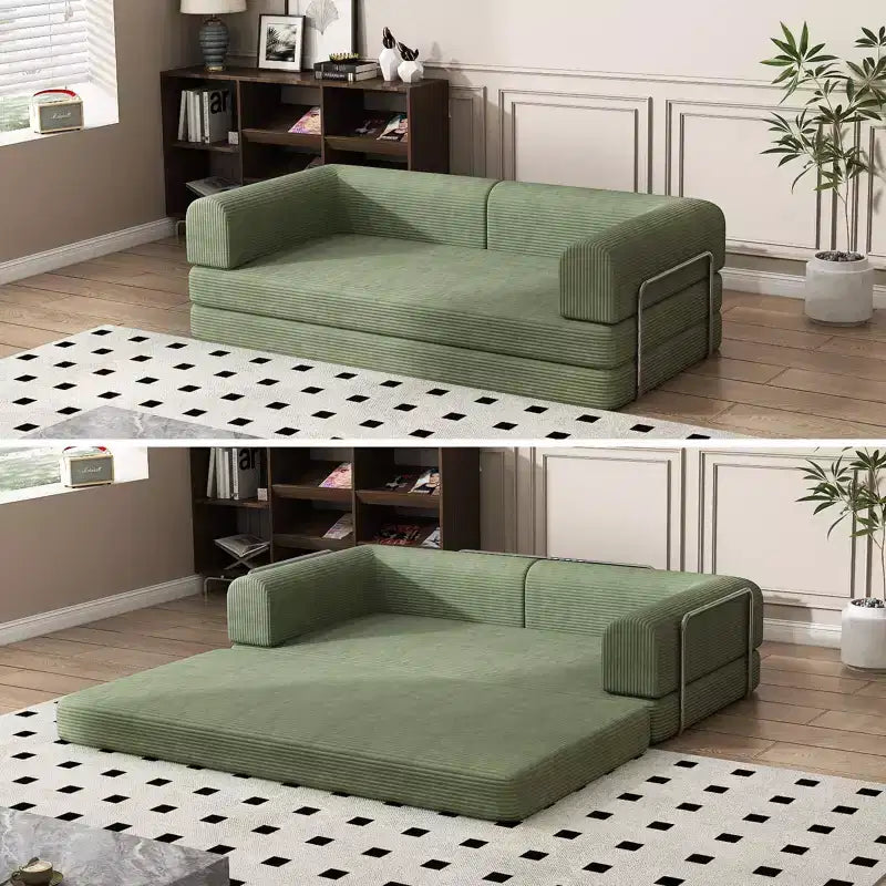 Convertible Corduroy Sleeper Sofa Bed, 3 Seater Folding Mattress Couch, No Assembly Floor Futon for Living Room Dorm Studio
