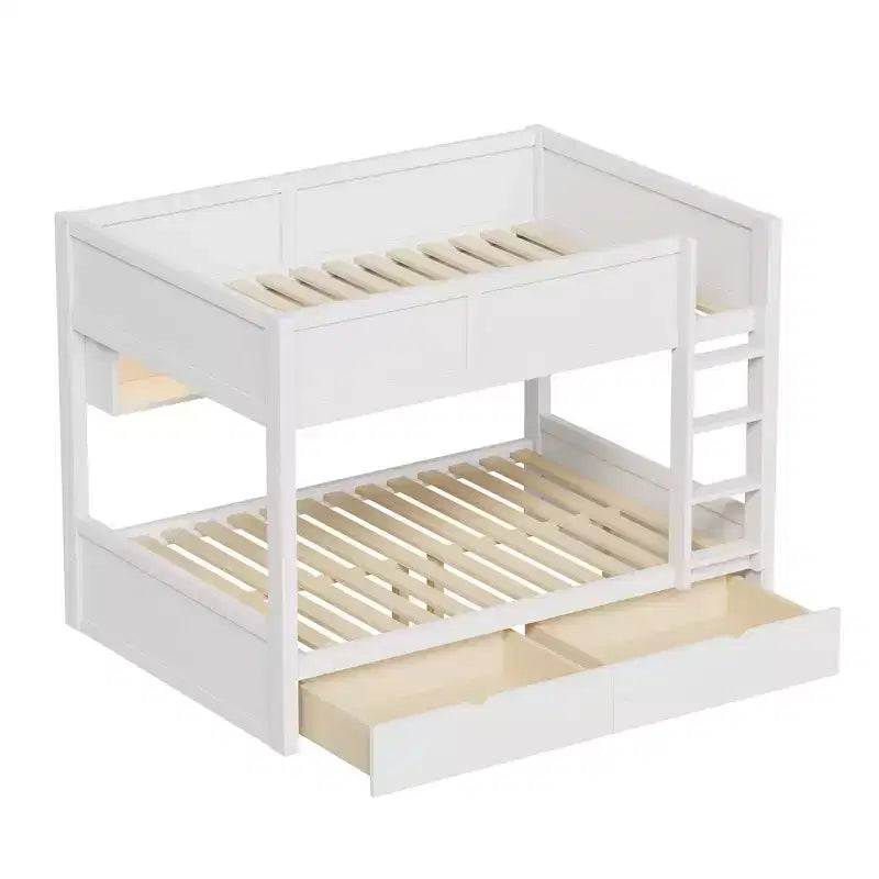 Full XL over Full XL Bunk Bed with Storage Cabinets and 2 Drawers