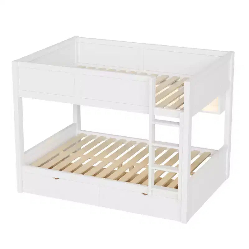 Full XL over Full XL Bunk Bed with Storage Cabinets and 2 Drawers