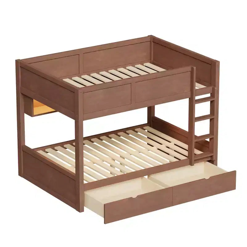Full XL over Full XL Bunk Bed with Storage Cabinets and 2 Drawers