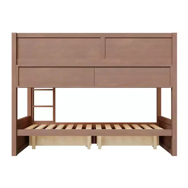 Full XL over Full XL Bunk Bed with Storage Cabinets and 2 Drawers