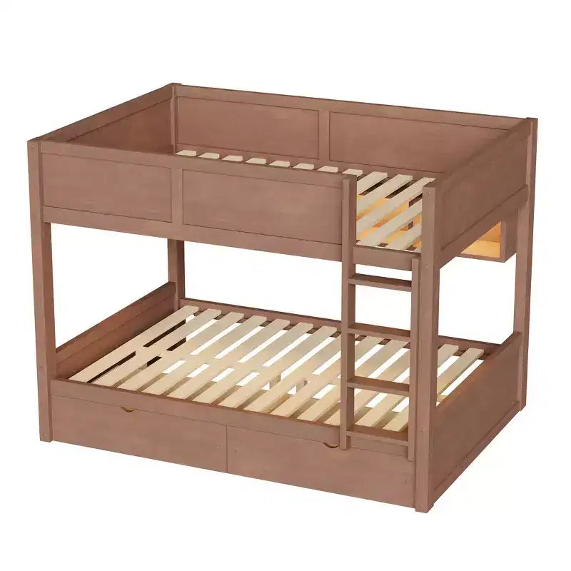 Full XL over Full XL Bunk Bed with Storage Cabinets and 2 Drawers
