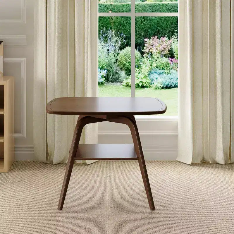 Mid-Century Modern Square Wooden Dining Table with Storage Shelf, Solid Wood Legs Small Dining Room Table or Coffee Table