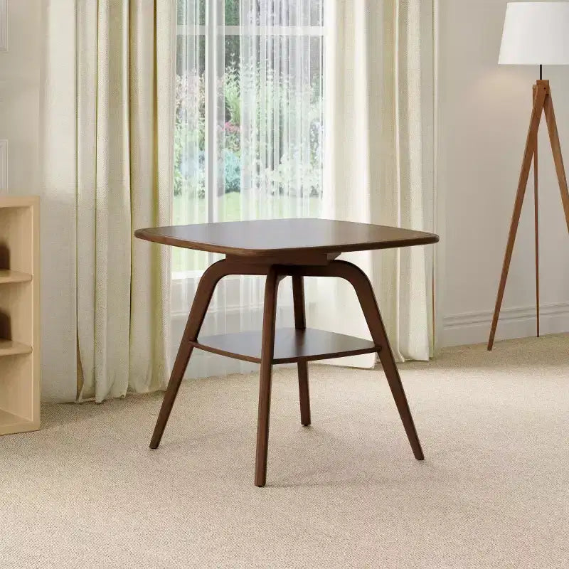 Mid-Century Modern Square Wooden Dining Table with Storage Shelf, Solid Wood Legs Small Dining Room Table or Coffee Table