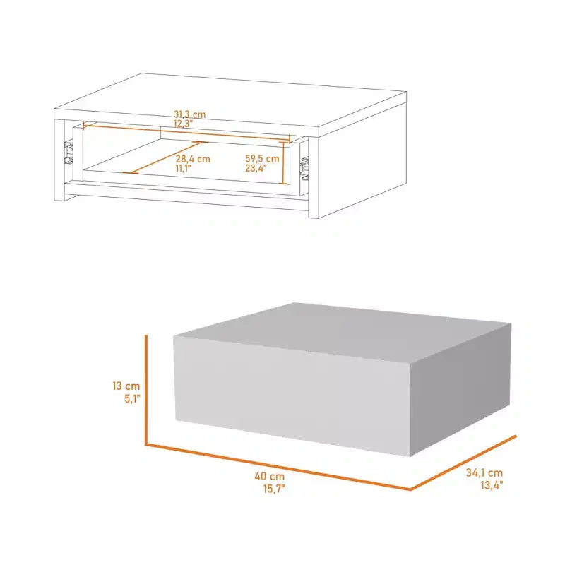 5 White Wood One Drawer Floating Nightstand
