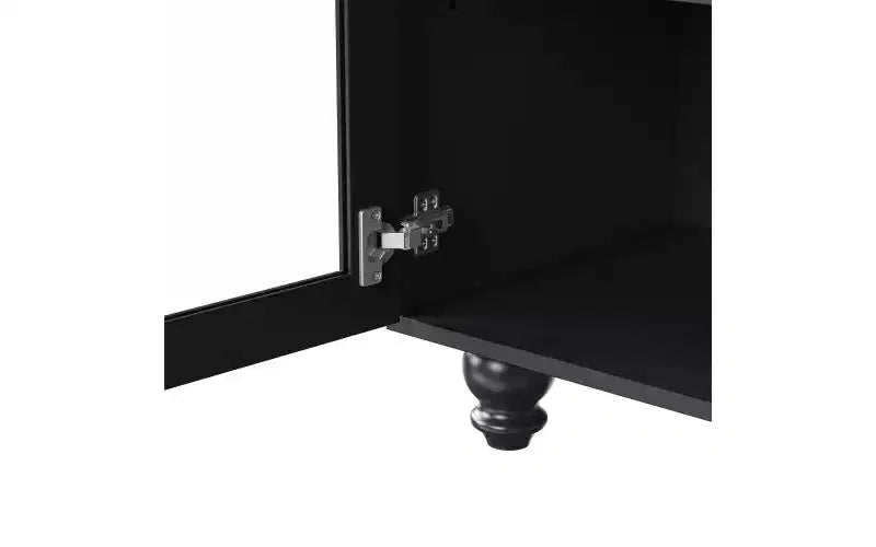 63-inch Farmhouse-Style Adjustable Shelf TV Stand for TVs 70 inches and under; Features tempered glass doors; Ideal for living rooms; Black