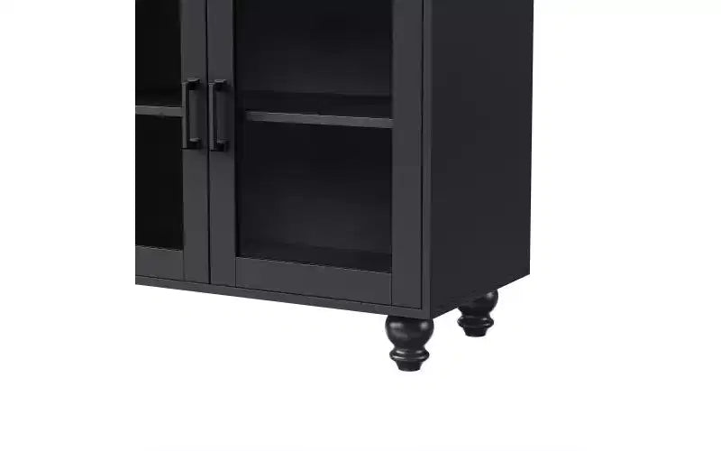 63-inch Farmhouse-Style Adjustable Shelf TV Stand for TVs 70 inches and under; Features tempered glass doors; Ideal for living rooms; Black