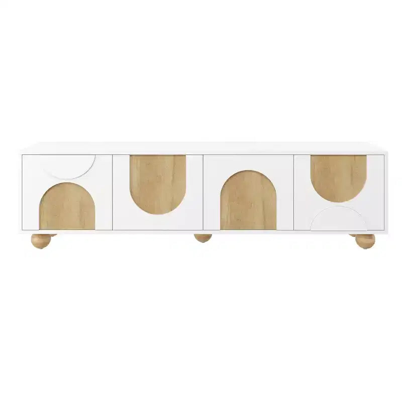 69-inch Farmhouse-Style TV Stand with Recoil Mechanism Accommodates TVs up to 75 inches 5 Solid Wood Legs Ideal for Living Rooms White