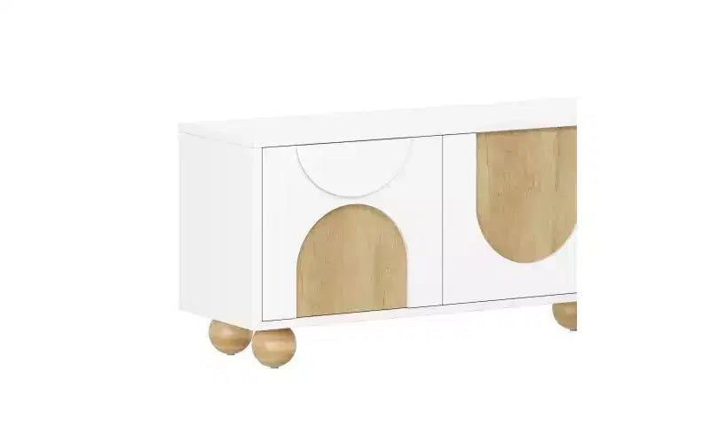 69-inch Farmhouse-Style TV Stand with Recoil Mechanism Accommodates TVs up to 75 inches 5 Solid Wood Legs Ideal for Living Rooms White