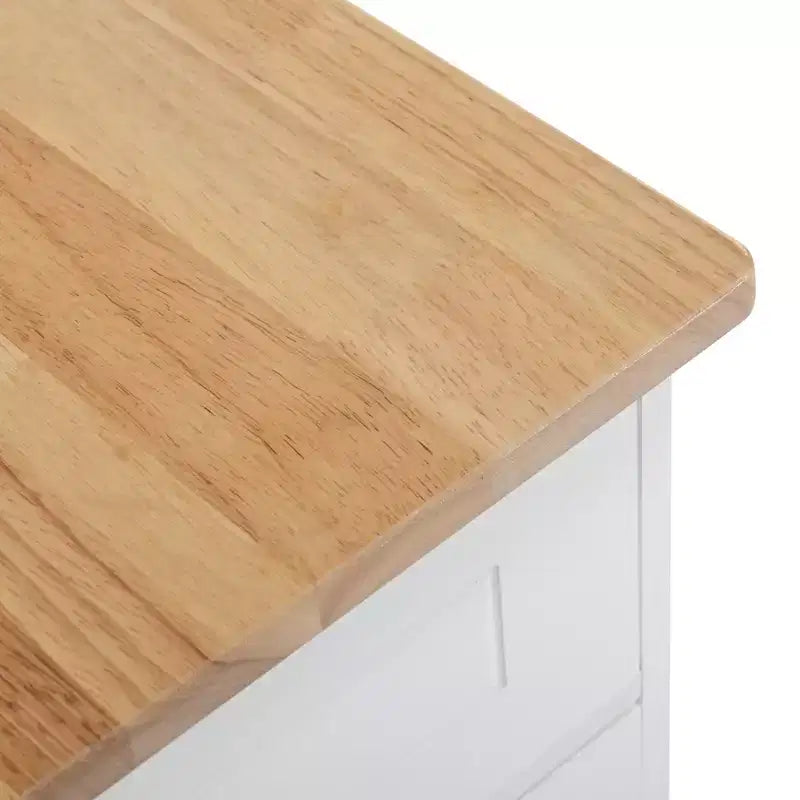 5-Tier Grooved Kitchen Island with Trash Bin Storage Cabinet, Built-in Outlet Shelving, 3 Drawers, 3 Open Side Racks, White