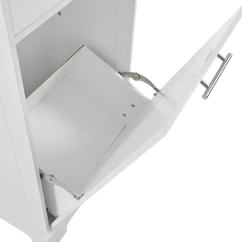 5-Tier Grooved Kitchen Island with Trash Bin Storage Cabinet, Built-in Outlet Shelving, 3 Drawers, 3 Open Side Racks, White
