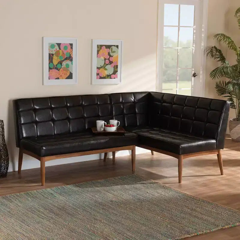2pc Sanford Wood Dining Nook Banquette Brown