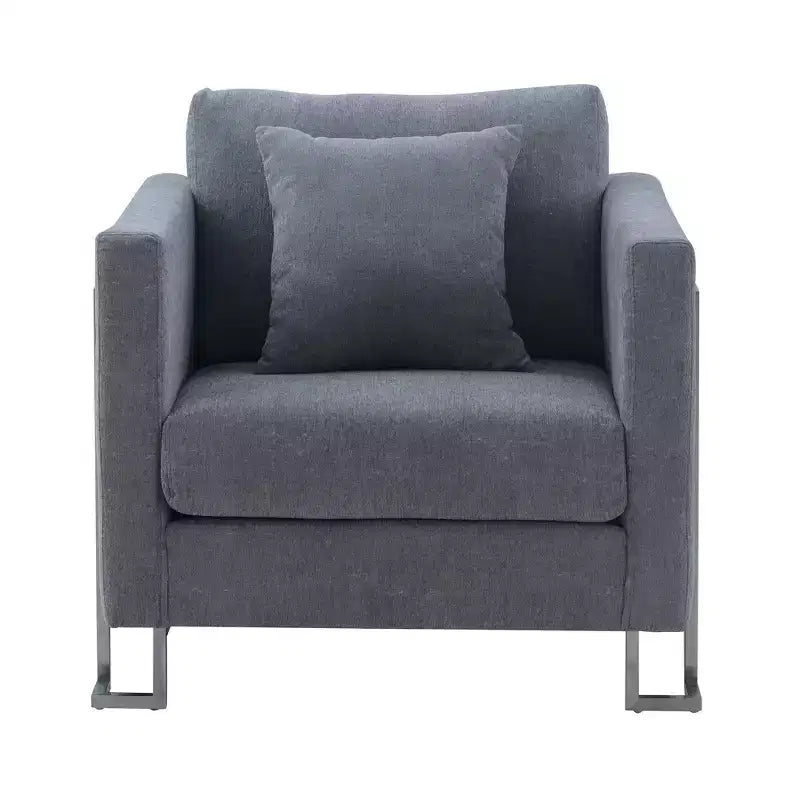 Heritage Fabric Upholstered Accent Chair:, Sturdy Frame, Metal Legs, Includes Toss Pillow