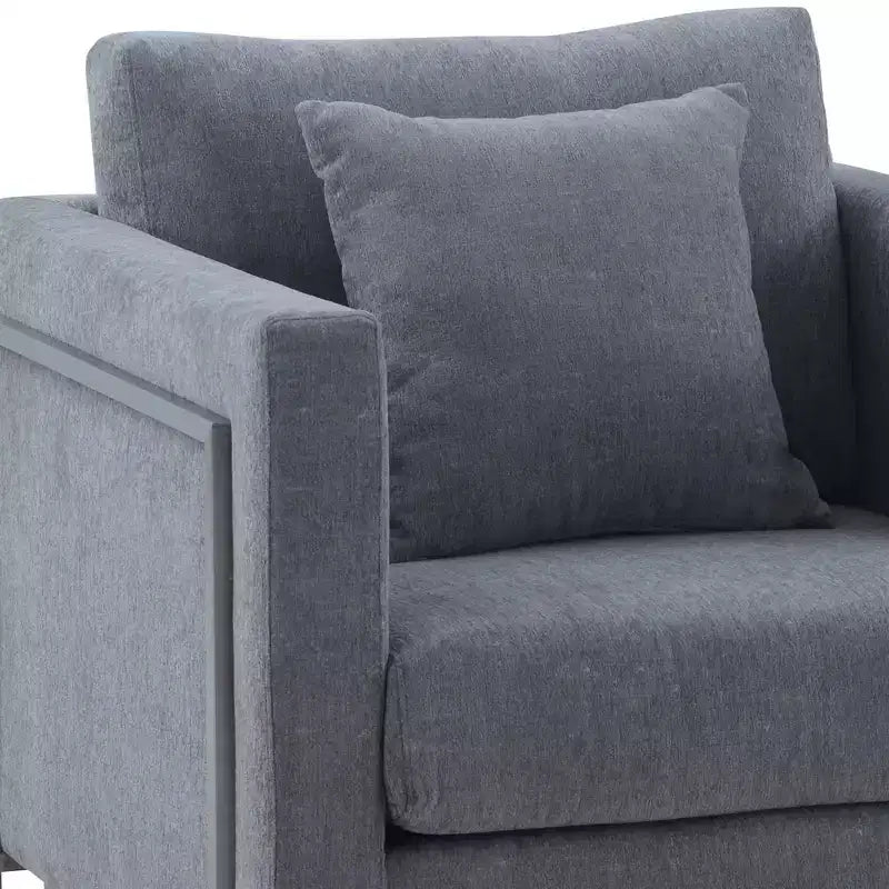 Heritage Fabric Upholstered Accent Chair:, Sturdy Frame, Metal Legs, Includes Toss Pillow