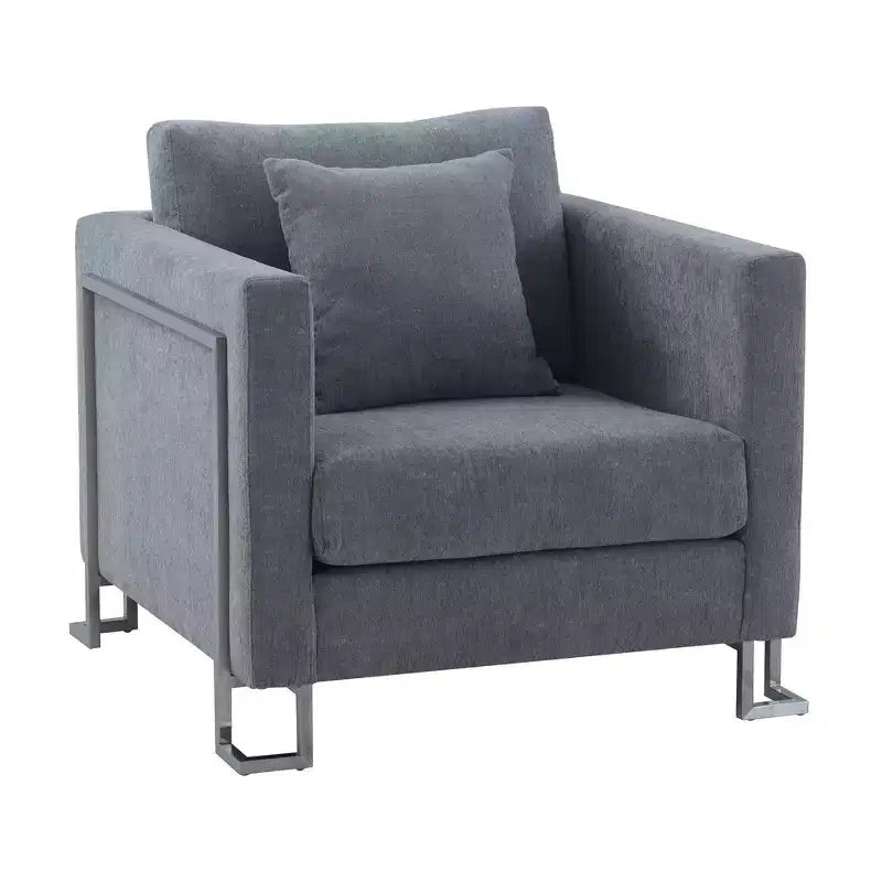 Heritage Fabric Upholstered Accent Chair:, Sturdy Frame, Metal Legs, Includes Toss Pillow