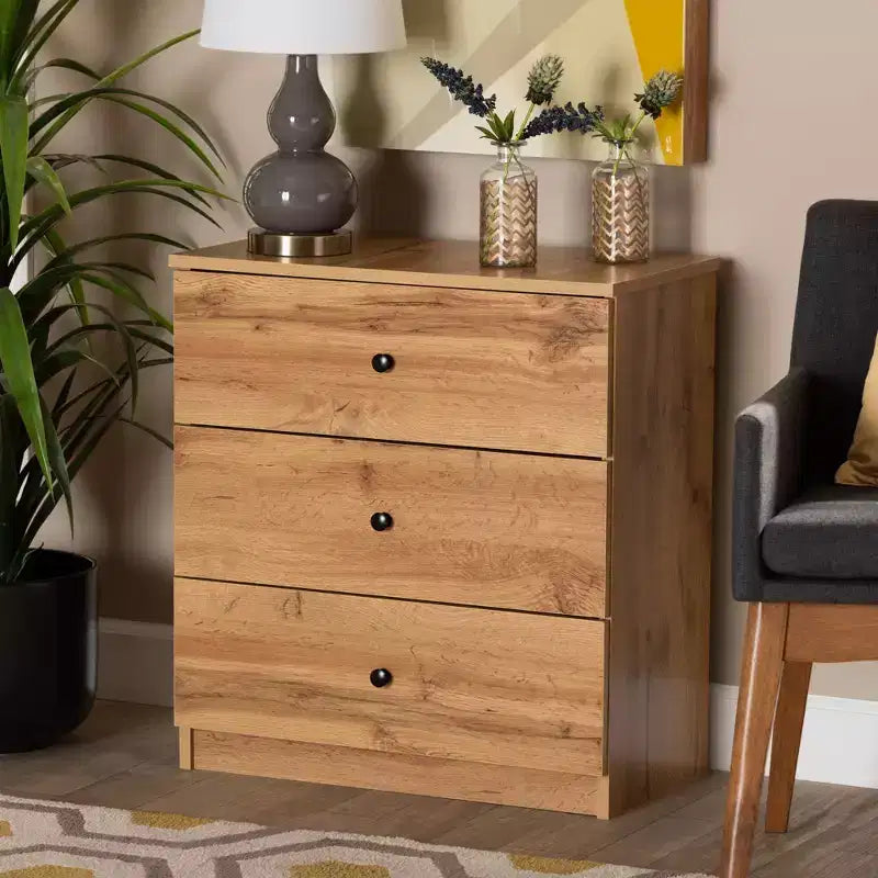 Decon Wood 3 Drawer Storage Chest Oak Brown -: Elegant Universal Storage Solution