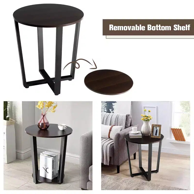 Industrial End Table Sofa Side Table Nightstand Storage Shelf