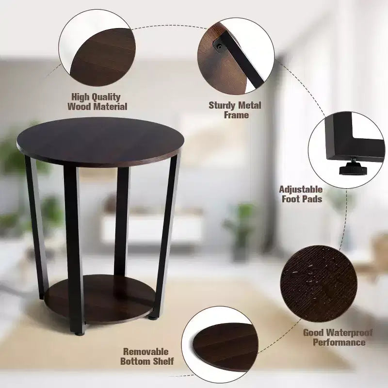 Industrial End Table Sofa Side Table Nightstand Storage Shelf
