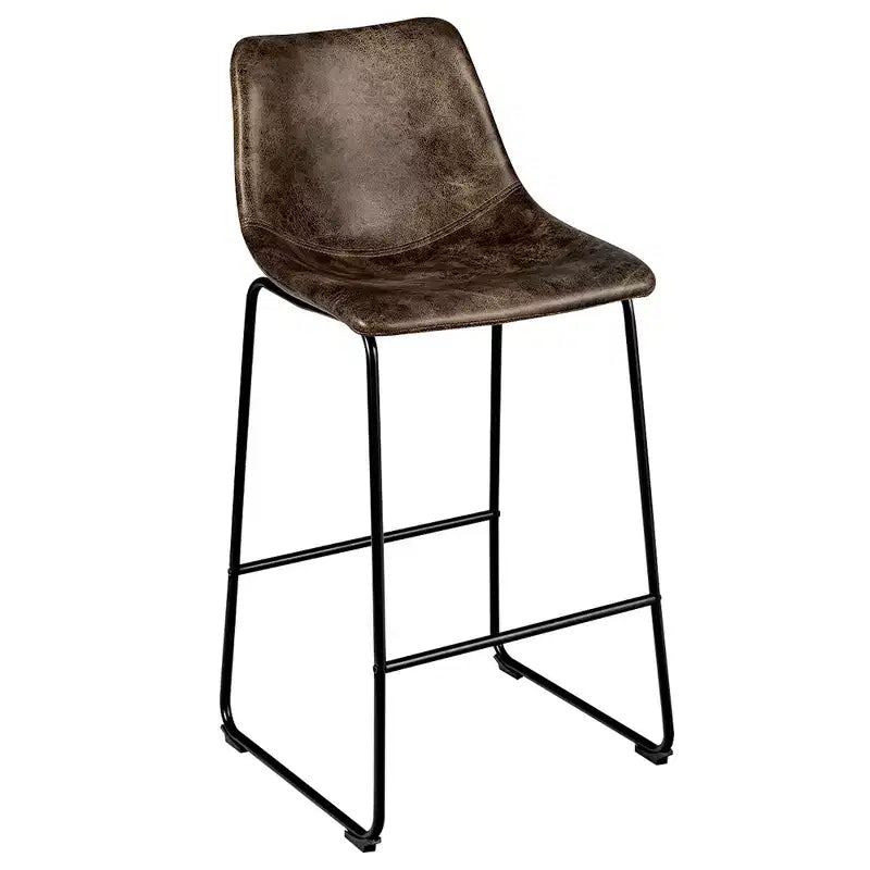 Bar Stool Faux Suede Upholstered Kitchen Dining Chair w/Metal Legs Grey\Brown