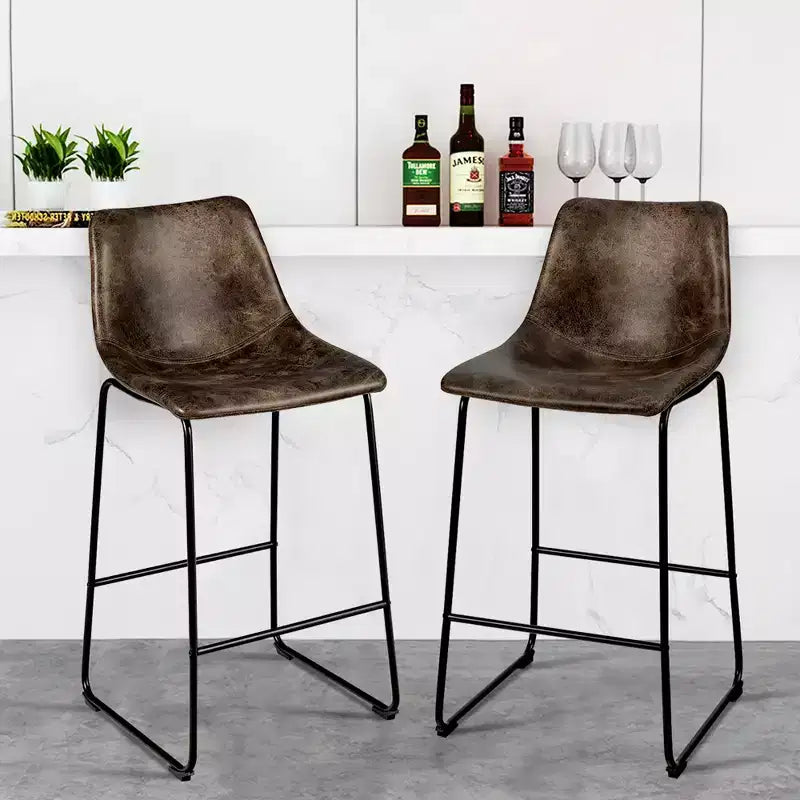 Bar Stool Faux Suede Upholstered Kitchen Dining Chair w/Metal Legs Grey\Brown