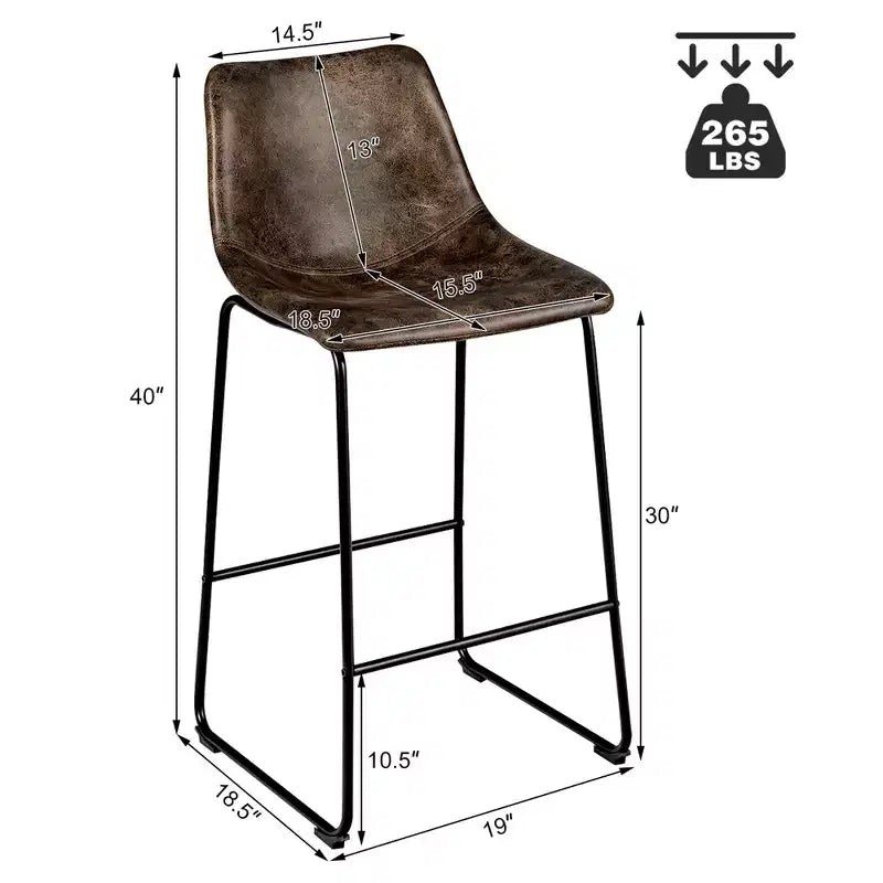 Bar Stool Faux Suede Upholstered Kitchen Dining Chair w/Metal Legs Grey\Brown
