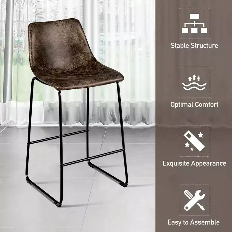 Bar Stool Faux Suede Upholstered Kitchen Dining Chair w/Metal Legs Grey\Brown