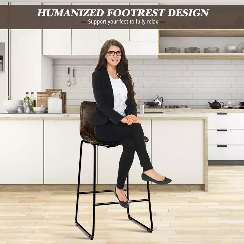 Bar Stool Faux Suede Upholstered Kitchen Dining Chair w/Metal Legs Grey\Brown