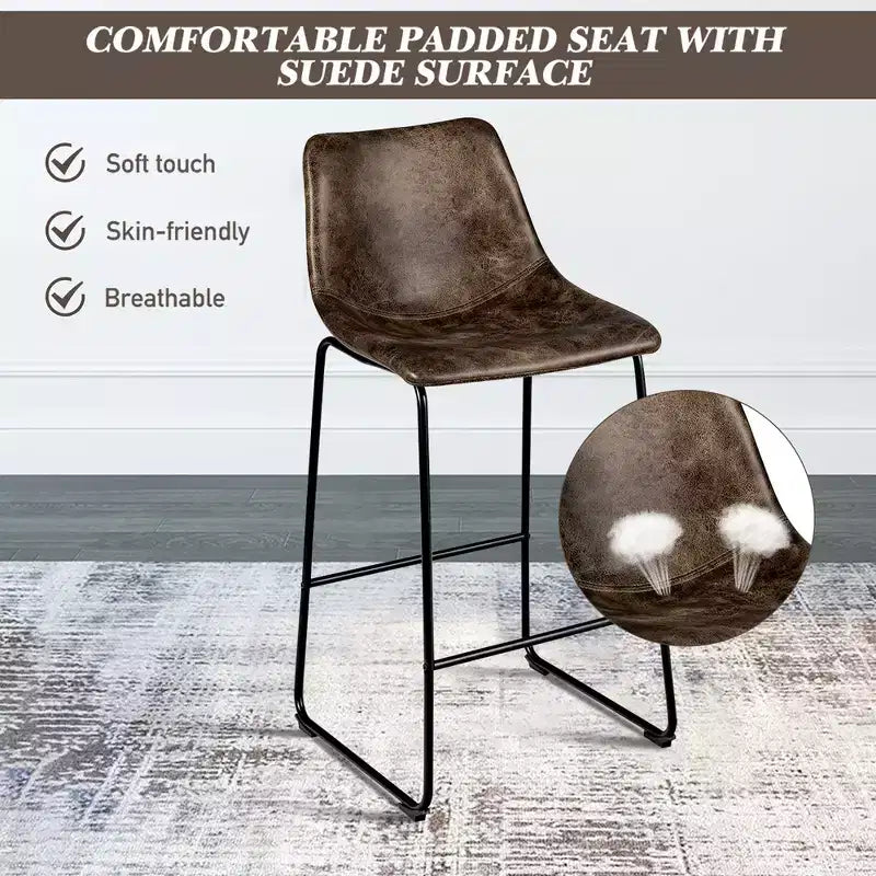 Bar Stool Faux Suede Upholstered Kitchen Dining Chair w/Metal Legs Grey\Brown