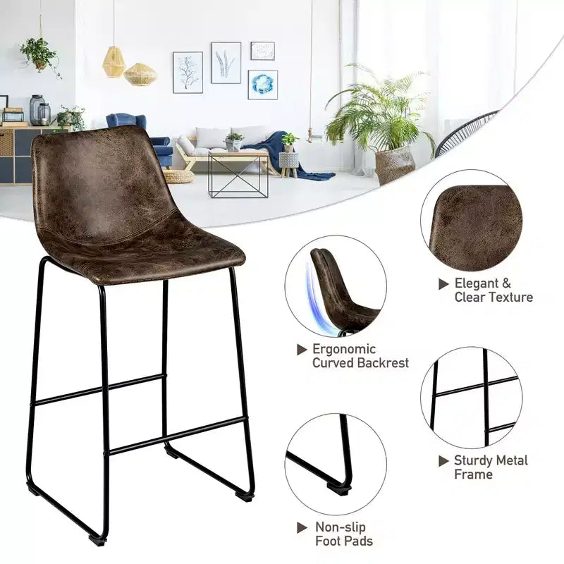 Bar Stool Faux Suede Upholstered Kitchen Dining Chair w/Metal Legs Grey\Brown