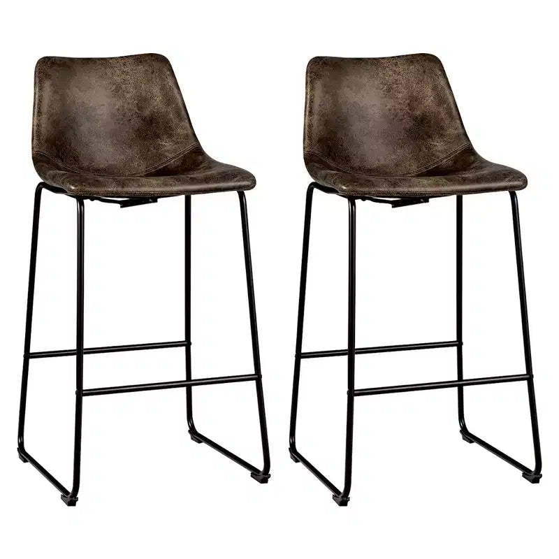 Bar Stool Faux Suede Upholstered Kitchen Dining Chair w/Metal Legs Grey\Brown