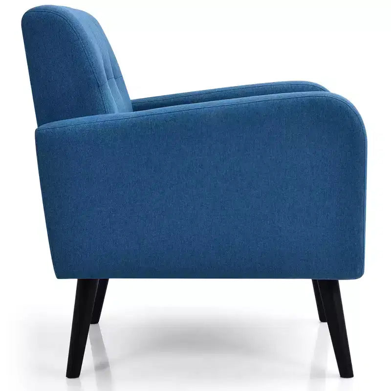 Mid Century Accent Chair Fabric Arm Chair Single Sofa w/Rubber Wood Legs Blue\Grey
