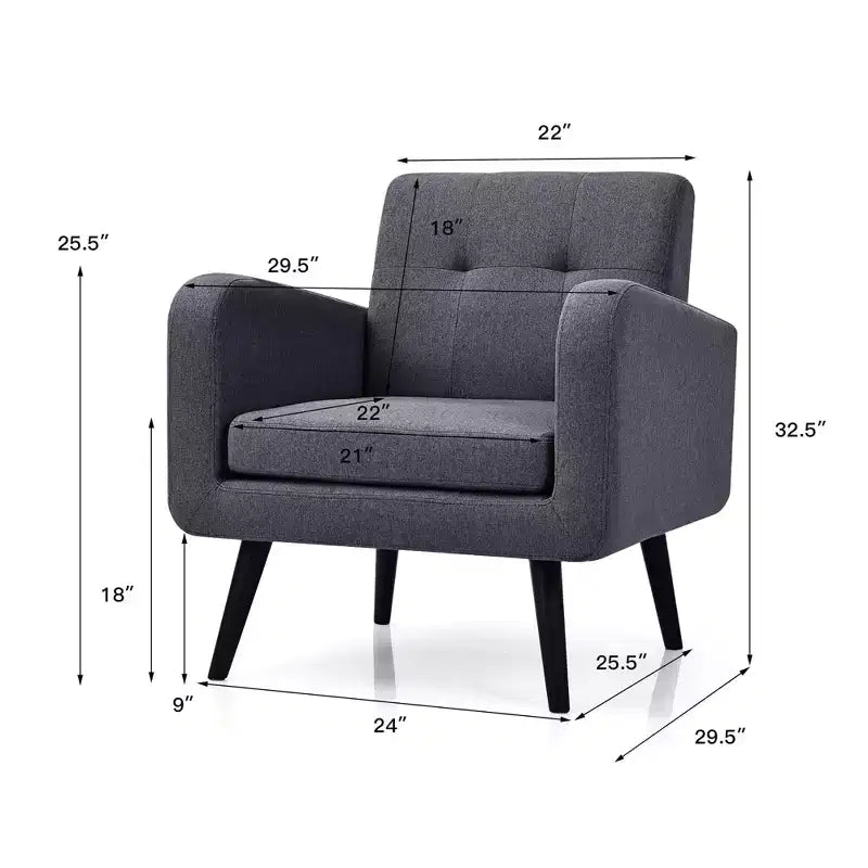 Mid Century Accent Chair Fabric Arm Chair Single Sofa w/Rubber Wood Legs Blue\Grey