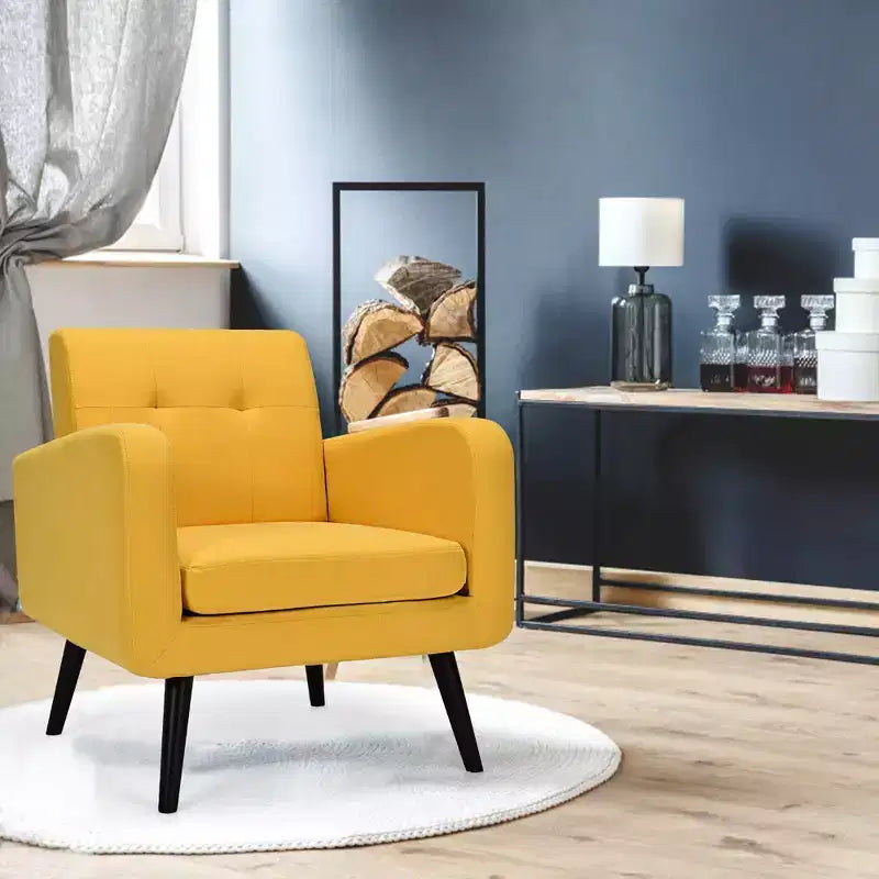 Mid Century Accent Chair Fabric Arm Chair Single Sofa w/Rubber Wood Legs Blue\Grey