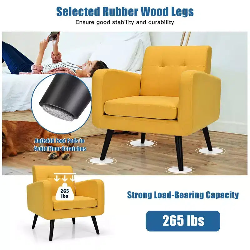 Mid Century Accent Chair Fabric Arm Chair Single Sofa w/Rubber Wood Legs Blue\Grey