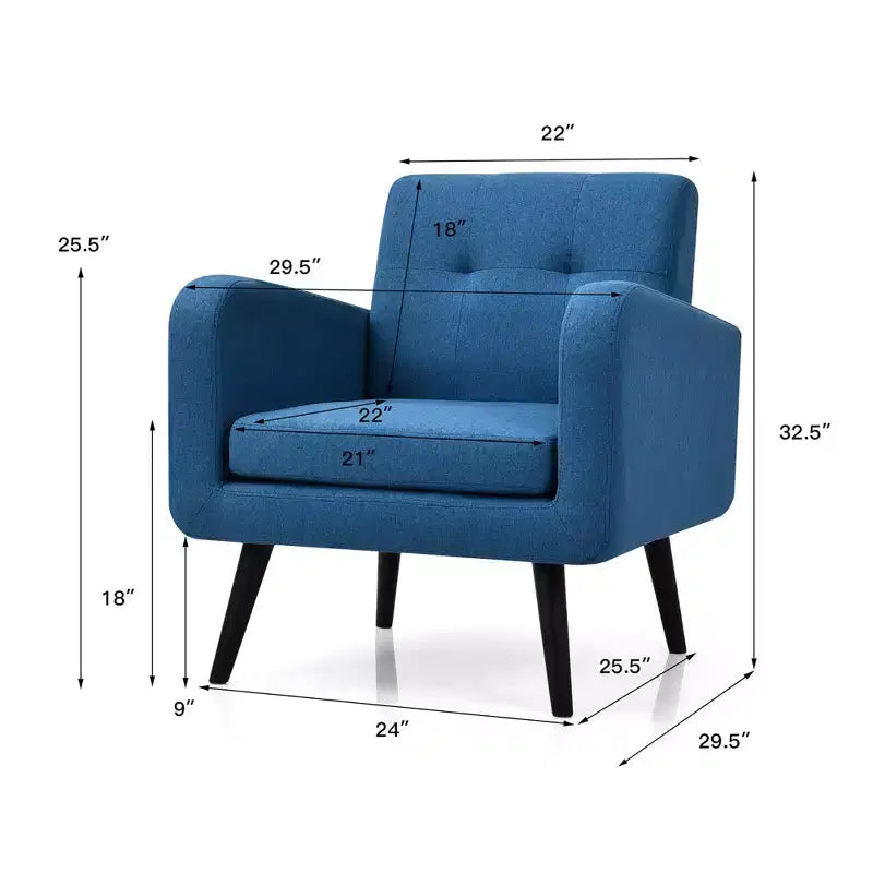Mid Century Accent Chair Fabric Arm Chair Single Sofa w/Rubber Wood Legs Blue\Grey