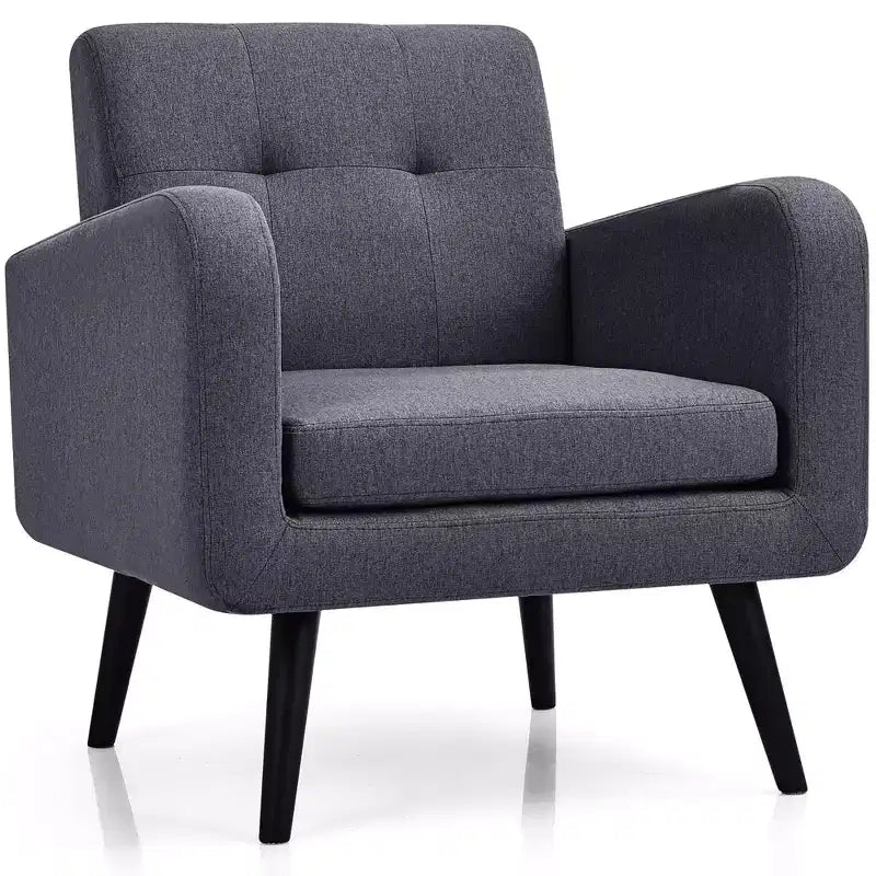 Mid Century Accent Chair Fabric Arm Chair Single Sofa w/Rubber Wood Legs Blue\Grey