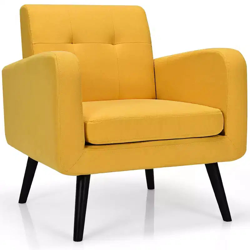 Mid Century Accent Chair Fabric Arm Chair Single Sofa w/Rubber Wood Legs Blue\Grey