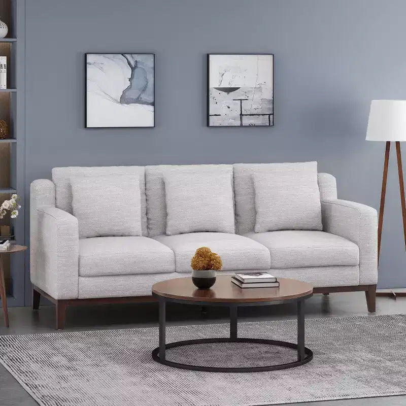 Elliston Contemporary Fabric 3 Seater Sofa with Accent Pillows