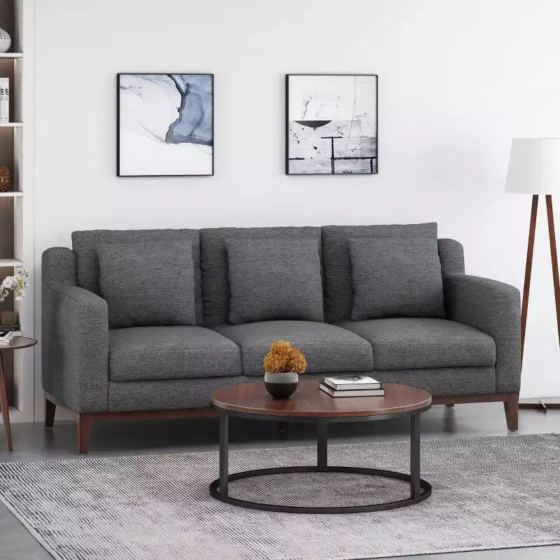 Elliston Contemporary Fabric 3 Seater Sofa with Accent Pillows