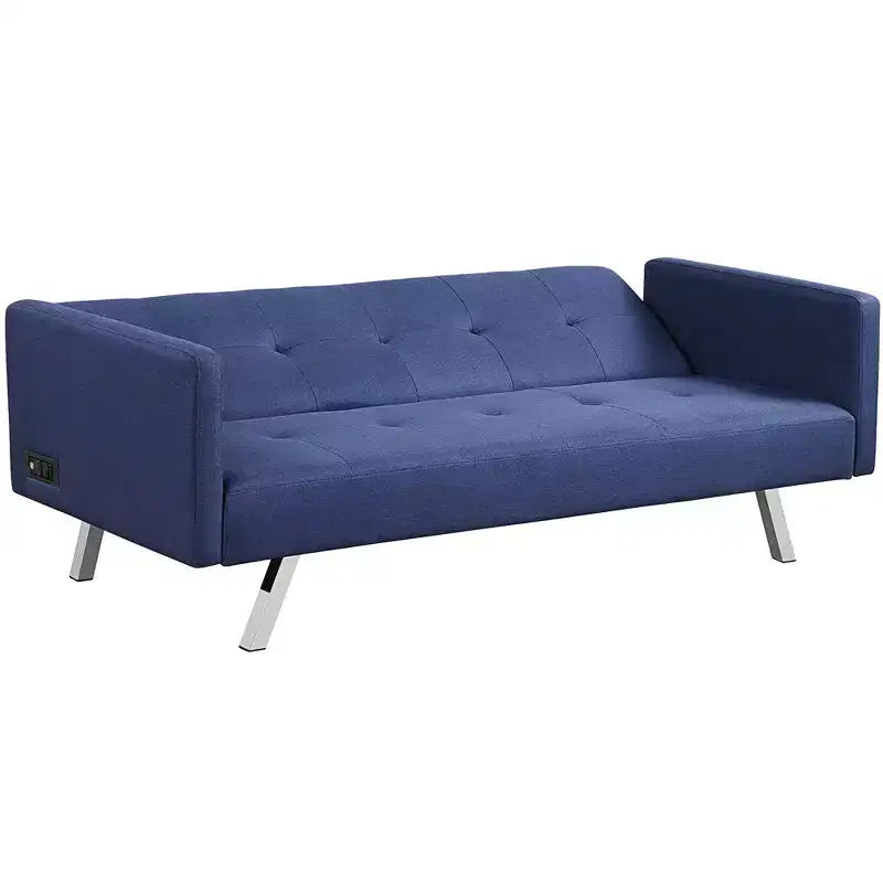Convertible Futon Sofa Bed Folding Recliner w/USB Ports&Power Strip Grey\Blue