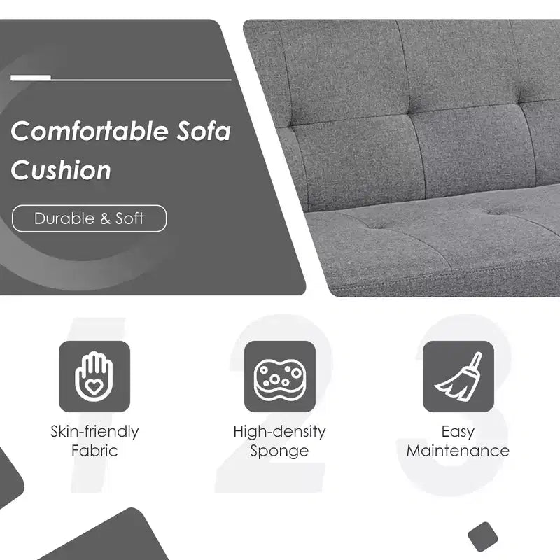 Convertible Futon Sofa Bed Folding Recliner w/USB Ports&Power Strip Grey\Blue