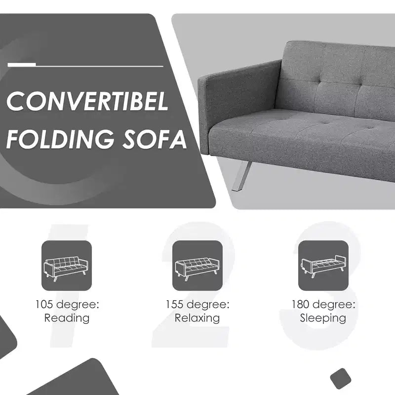 Convertible Futon Sofa Bed Folding Recliner w/USB Ports&Power Strip Grey\Blue