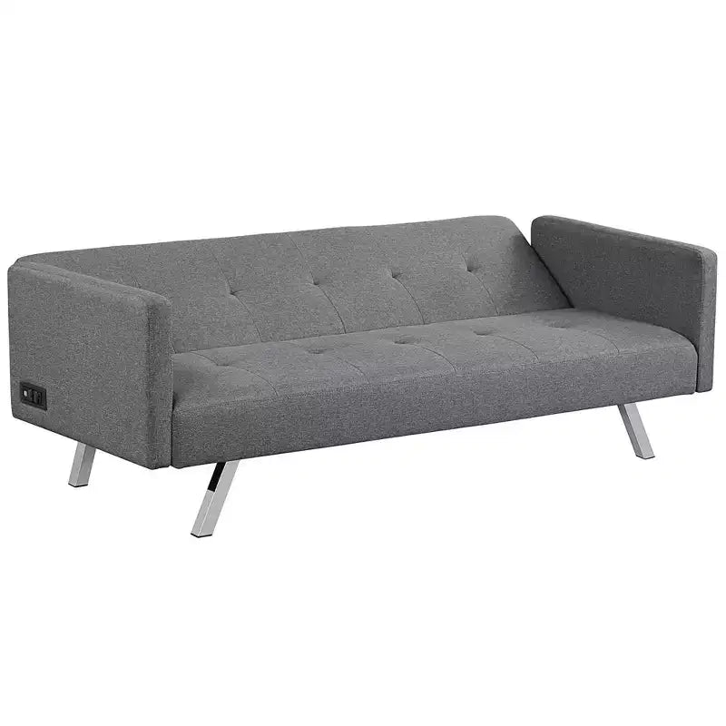 Convertible Futon Sofa Bed Folding Recliner w/USB Ports&Power Strip Grey\Blue