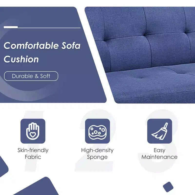 Convertible Futon Sofa Bed Folding Recliner w/USB Ports&Power Strip Grey\Blue