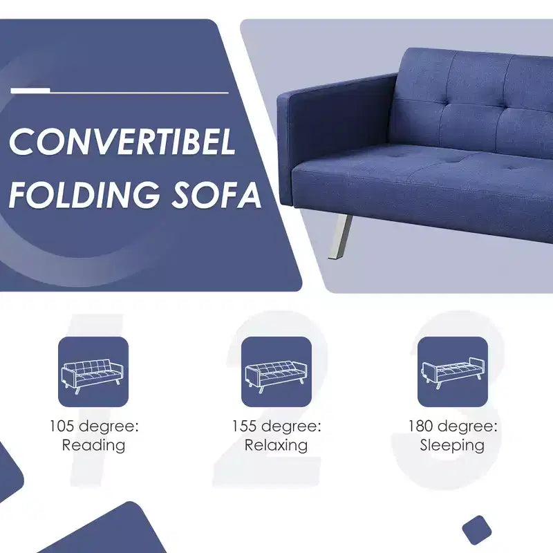 Convertible Futon Sofa Bed Folding Recliner w/USB Ports&Power Strip Grey\Blue