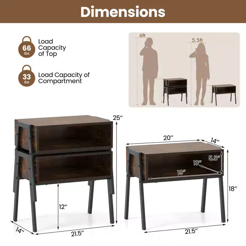 Nightstand Stackable End Tables with Storage Compartment